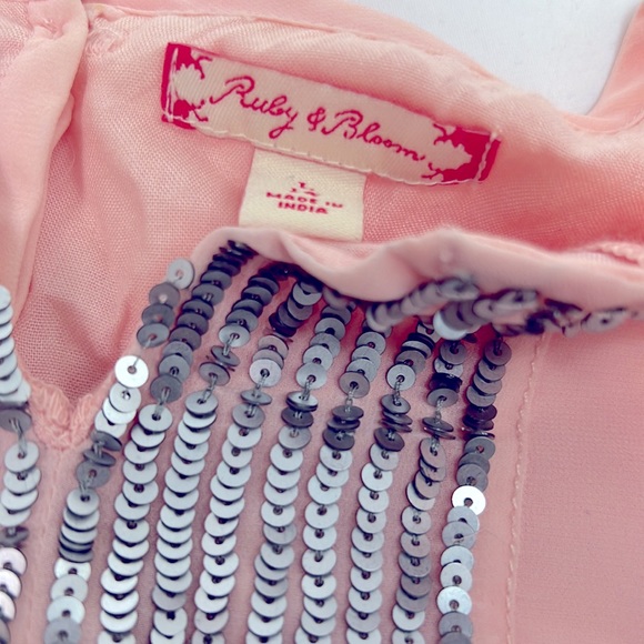 #1212 Ruby & Bloom Baby Pink Silk Dress with Sequins | Size: L - Picture 6 of 7